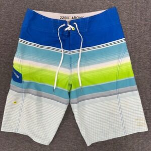 Billabong Board Blue Shorts Striped Swim Trunks Beach‎ Surf Blue Green Size 32